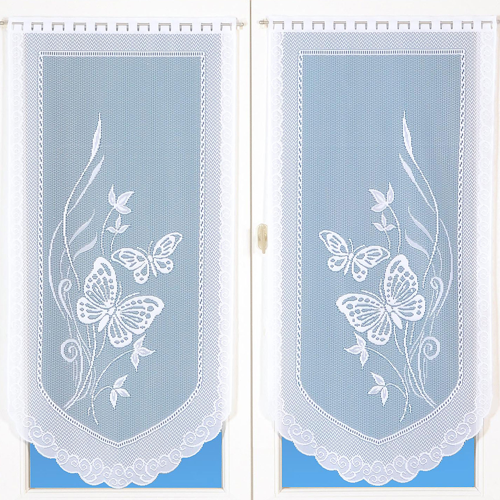 Paire de petits voilages en dentelle motifs papillons, HOME MAISON