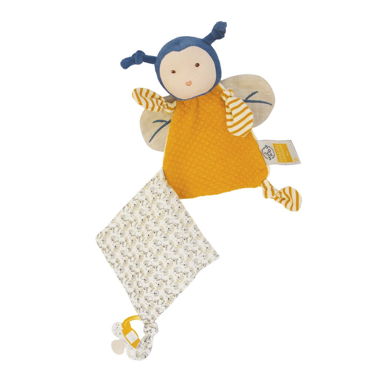 Doudou attache sucette pollen l'abeille bio, DOUDOU ET COMPAGNIE