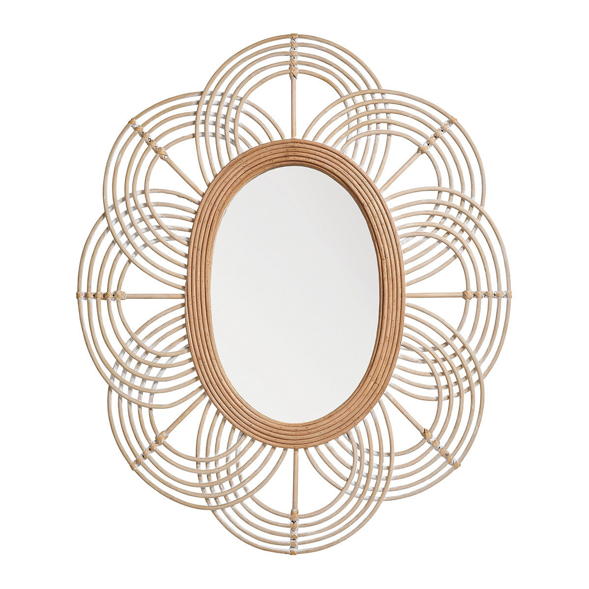 Miroir ovale rotin naturel 80x62, BLANC D’IVOIRE