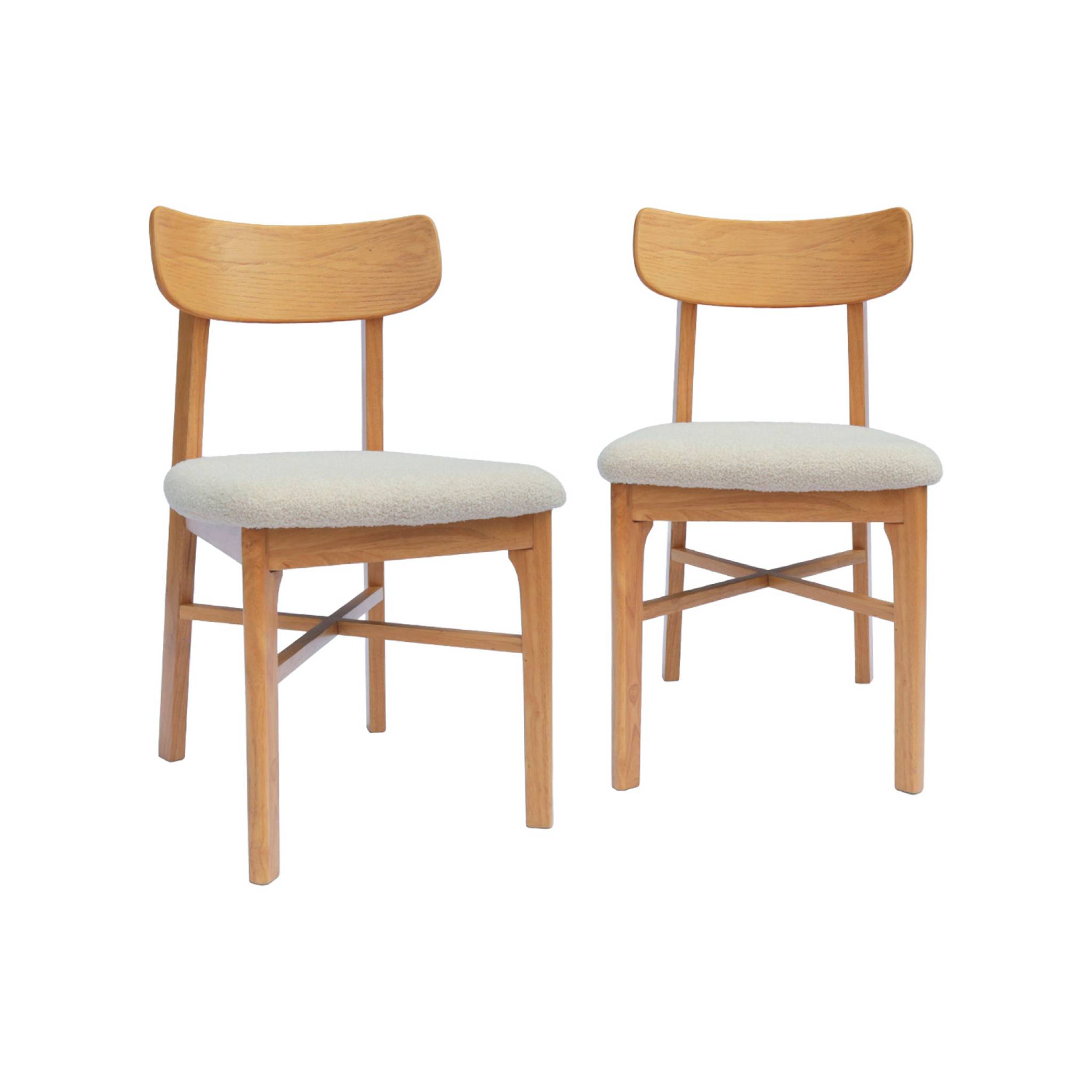 Chaise vintage bois d'hévéa et bouclette (lot de 2) THÉA, SWEEEK