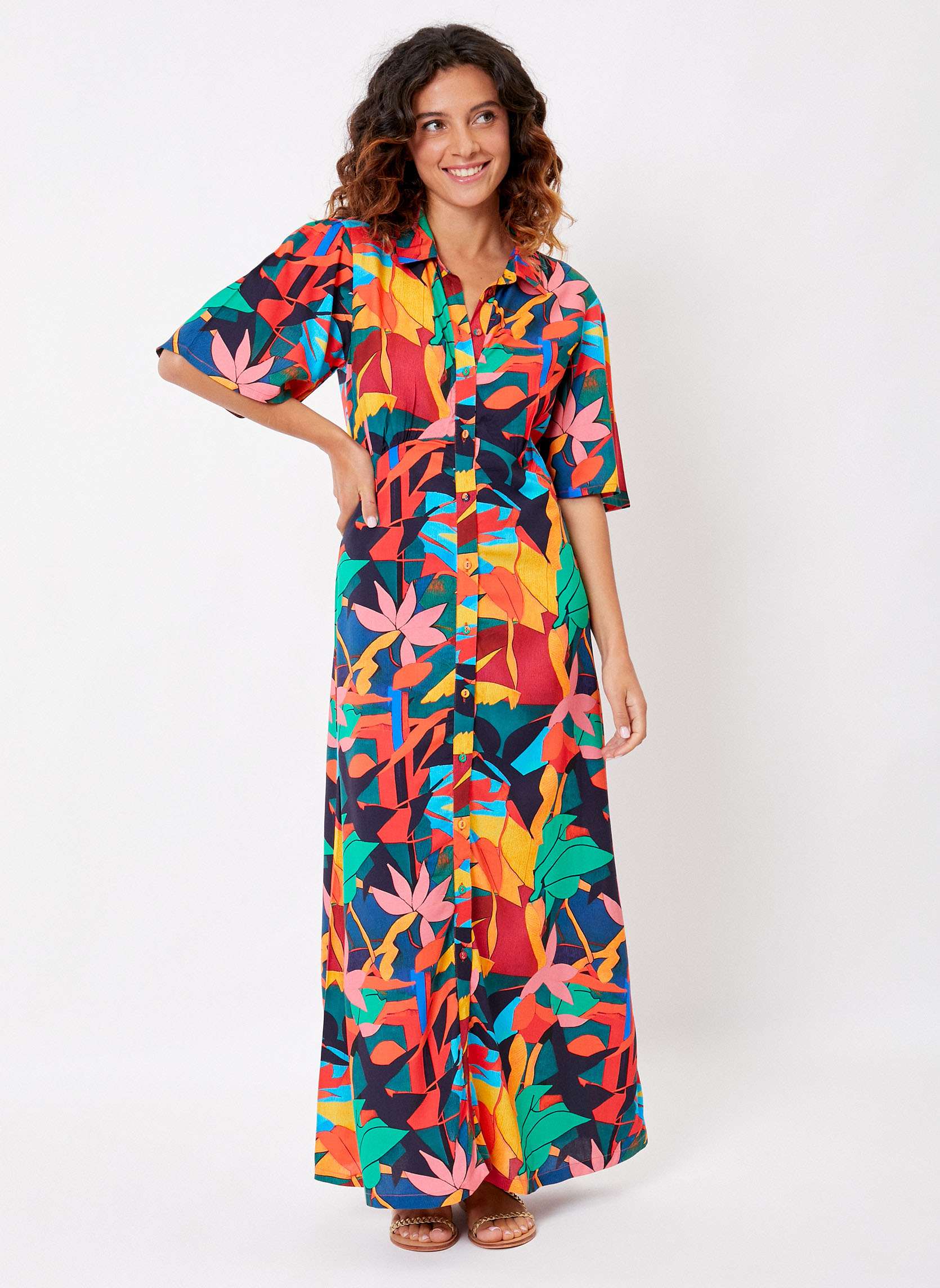 Robe chemise longue fluide imprimée ELENA, LA FIANCÉE