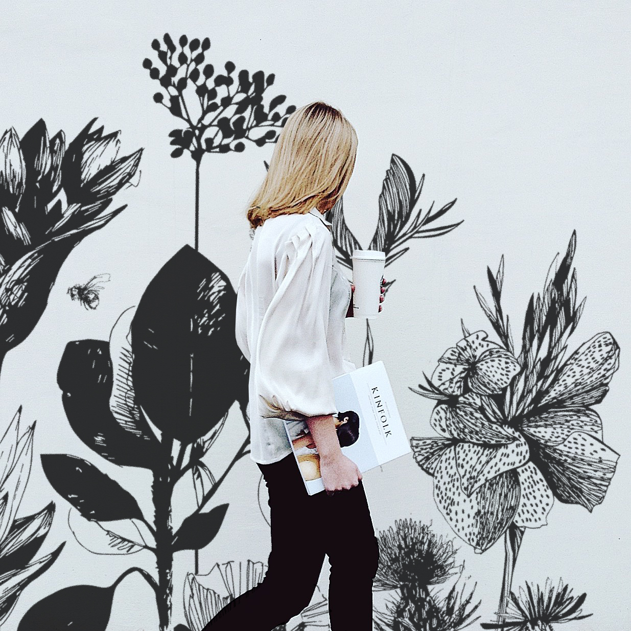 Papier peint panoramique Fleurs des Champs, Noir et blanc 150 x 250cm, ACTE DECO
