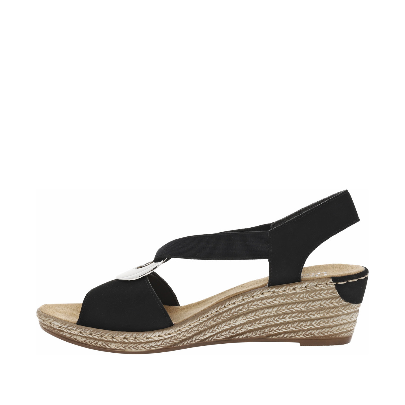 Sandales noirs à talon compensé beige aspect cordes tressées, RIEKER
