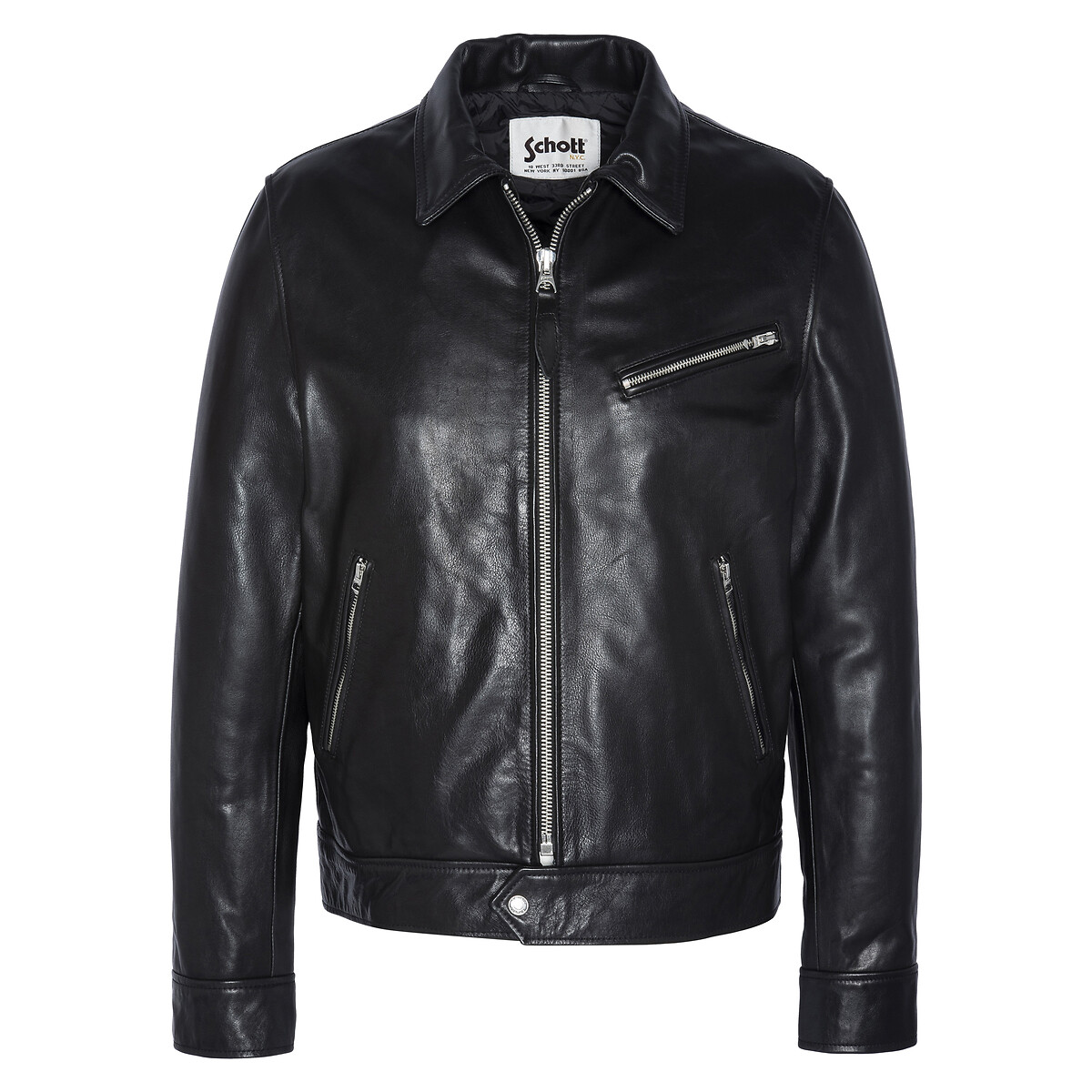 mid-season short jacket in leather
