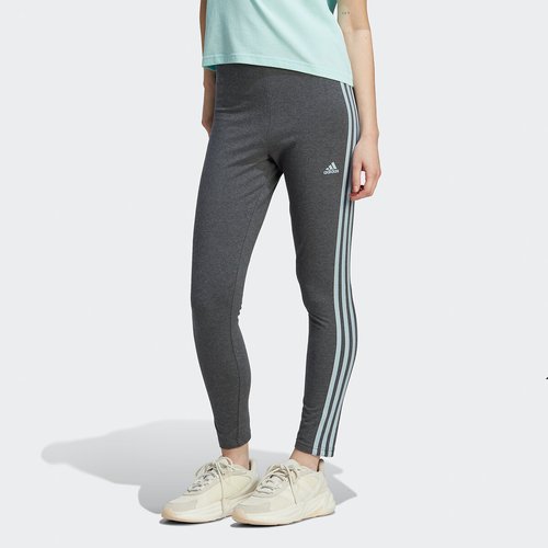 Essentials 3-stripes cotton leggings with high waist, grey, Adidas