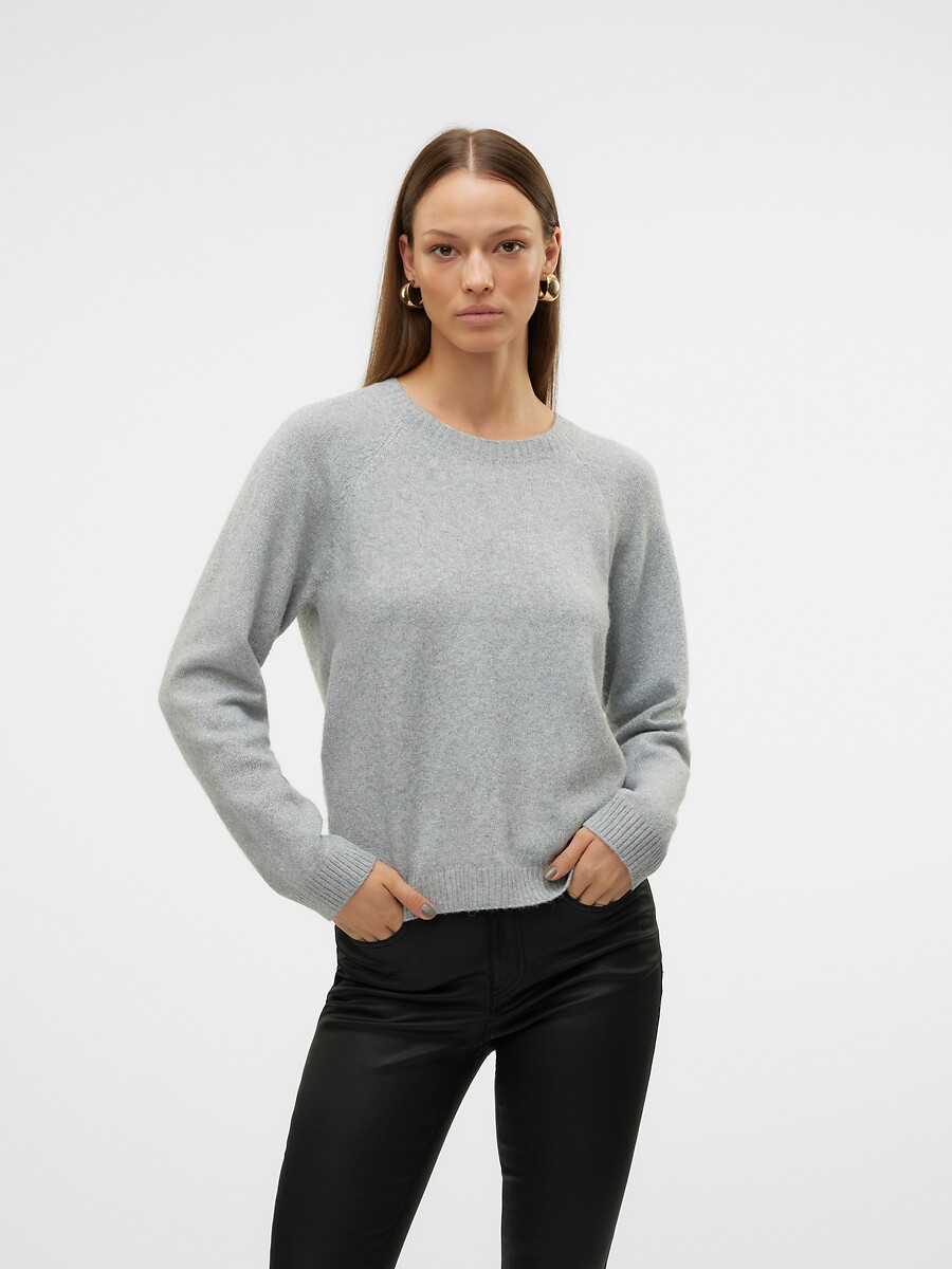 Pull col rond en fil textile, VERO MODA