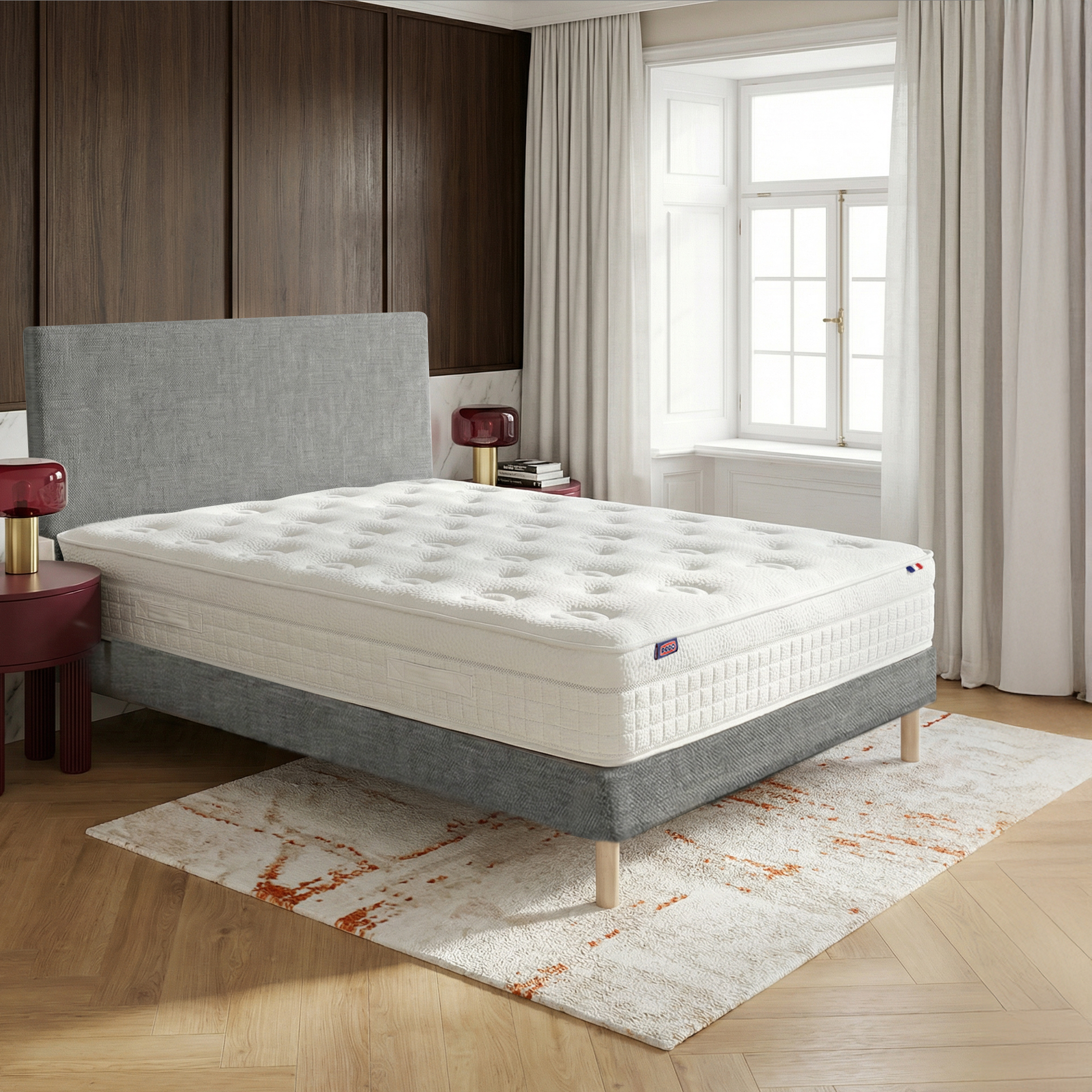 Ensemble lit - Matelas + sommier + tête de lit - Gris RENAISSANCE, DODO