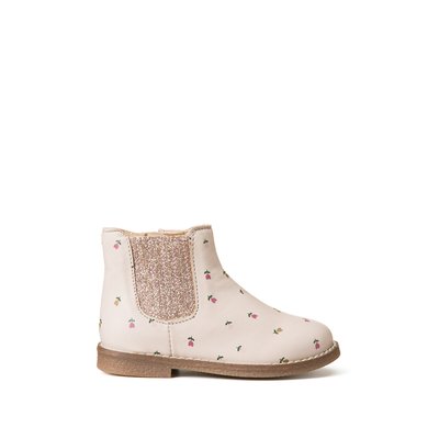 Floral Print Leather Ankle Boots LA REDOUTE COLLECTIONS