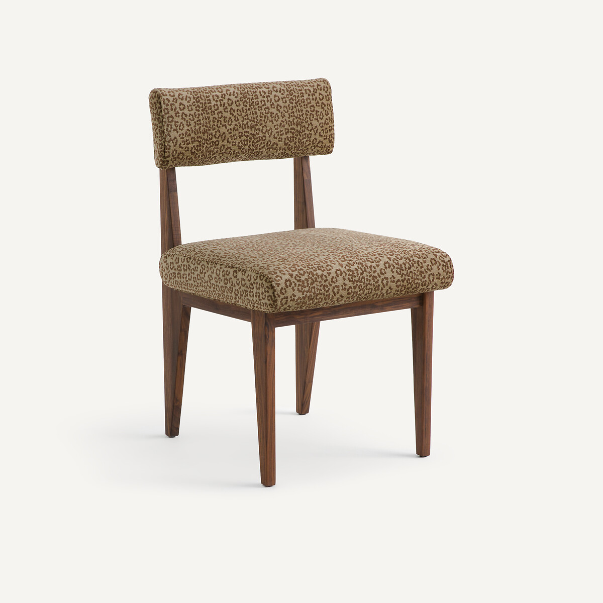 Chaise noyer, revêtement imprimé félin, Izag