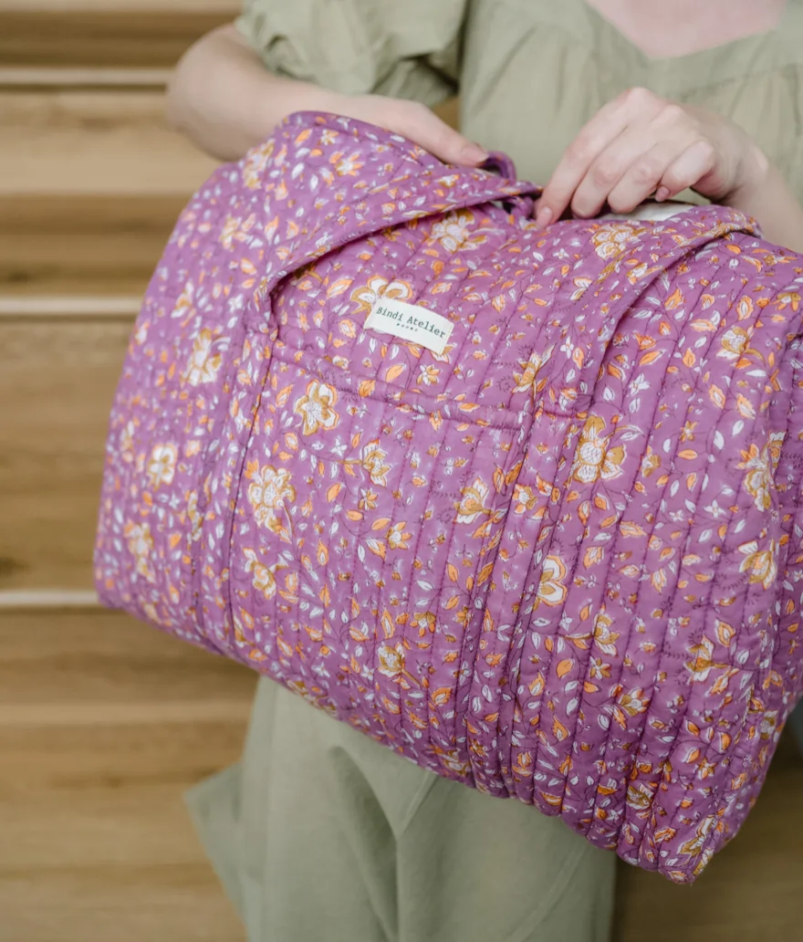 Sac weekend en coton Folk Stories imprimé au blockprint, BINDI ATELIER