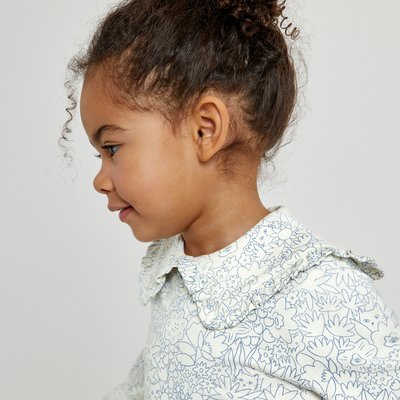 Printed Cotton T-Shirt with Peter Pan Collar and Long Sleeves LA REDOUTE COLLECTIONS