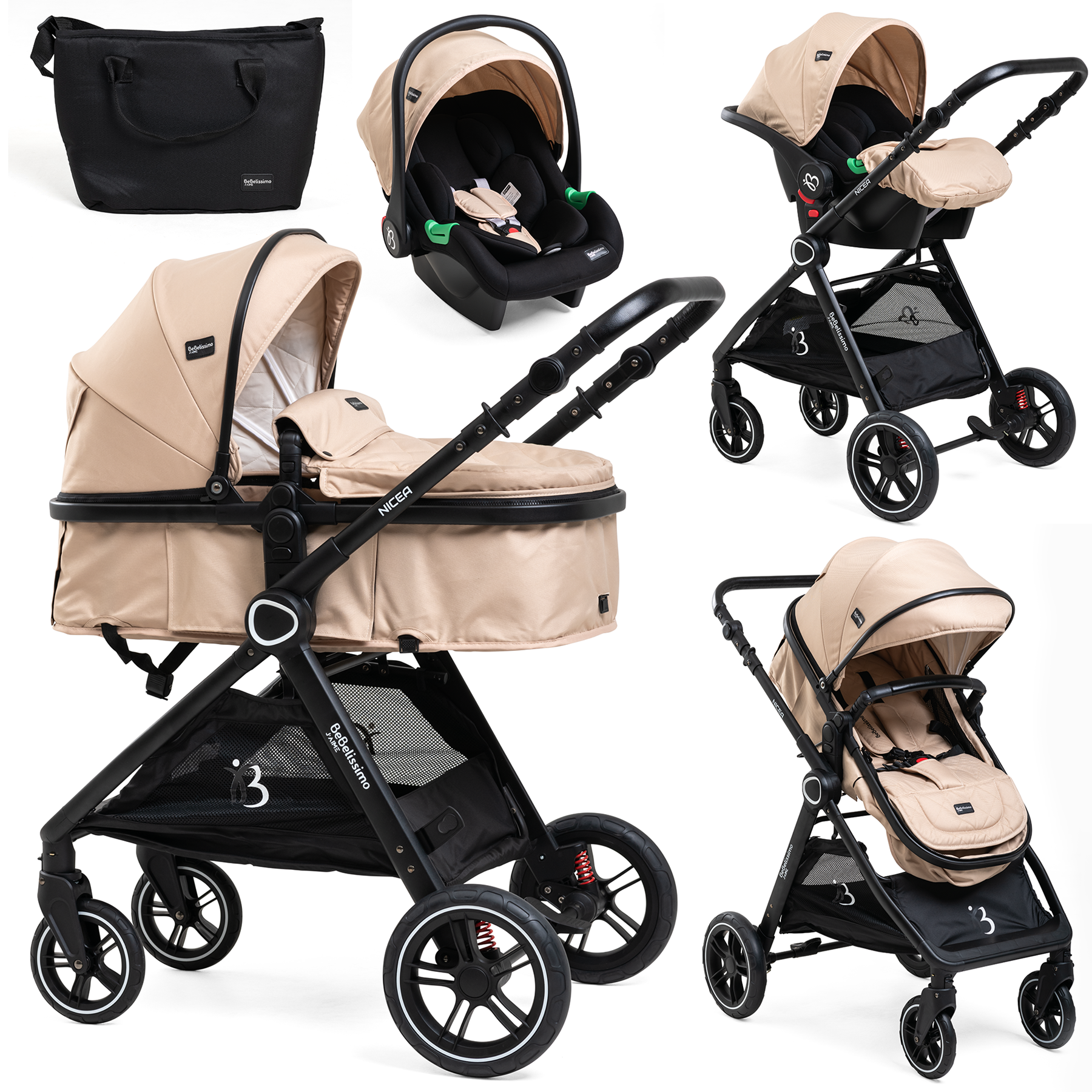 Poussette combinée trio 3 en 1 - siège auto 0m – jusqu’à 22kg, BEBELISSIMO J'AIME