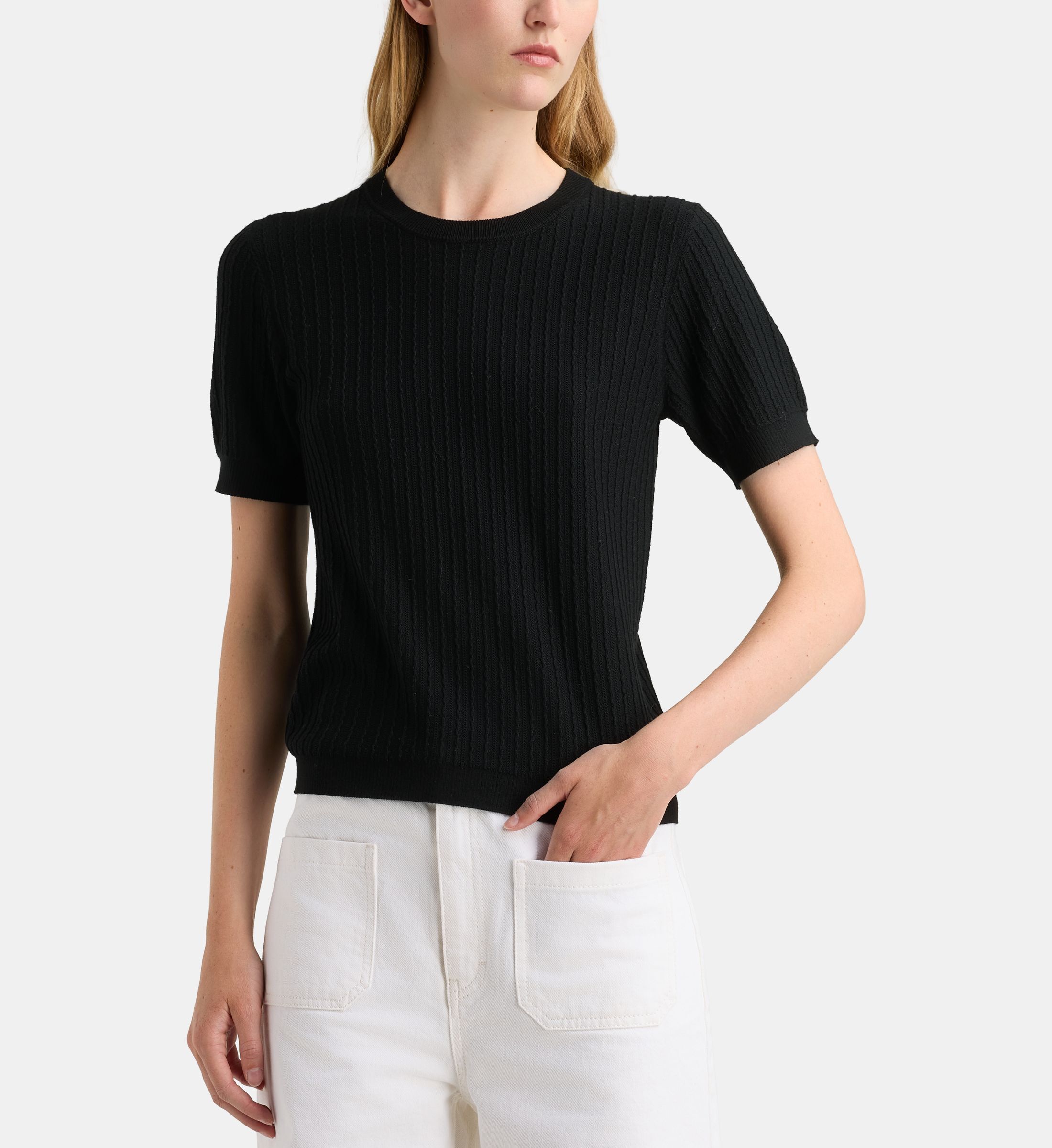 Pull droit ambre new maille fantaisie manches courtes, GALERIES LAFAYETTE
