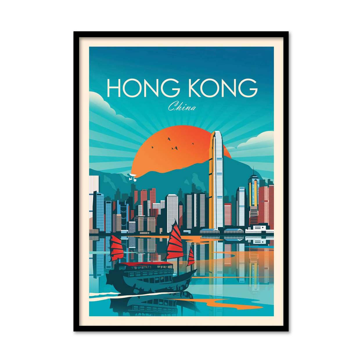 Affiche d’art et cadre noir 30 x 40 cm - Hong Kong - Studio Inception, WALL EDITIONS
