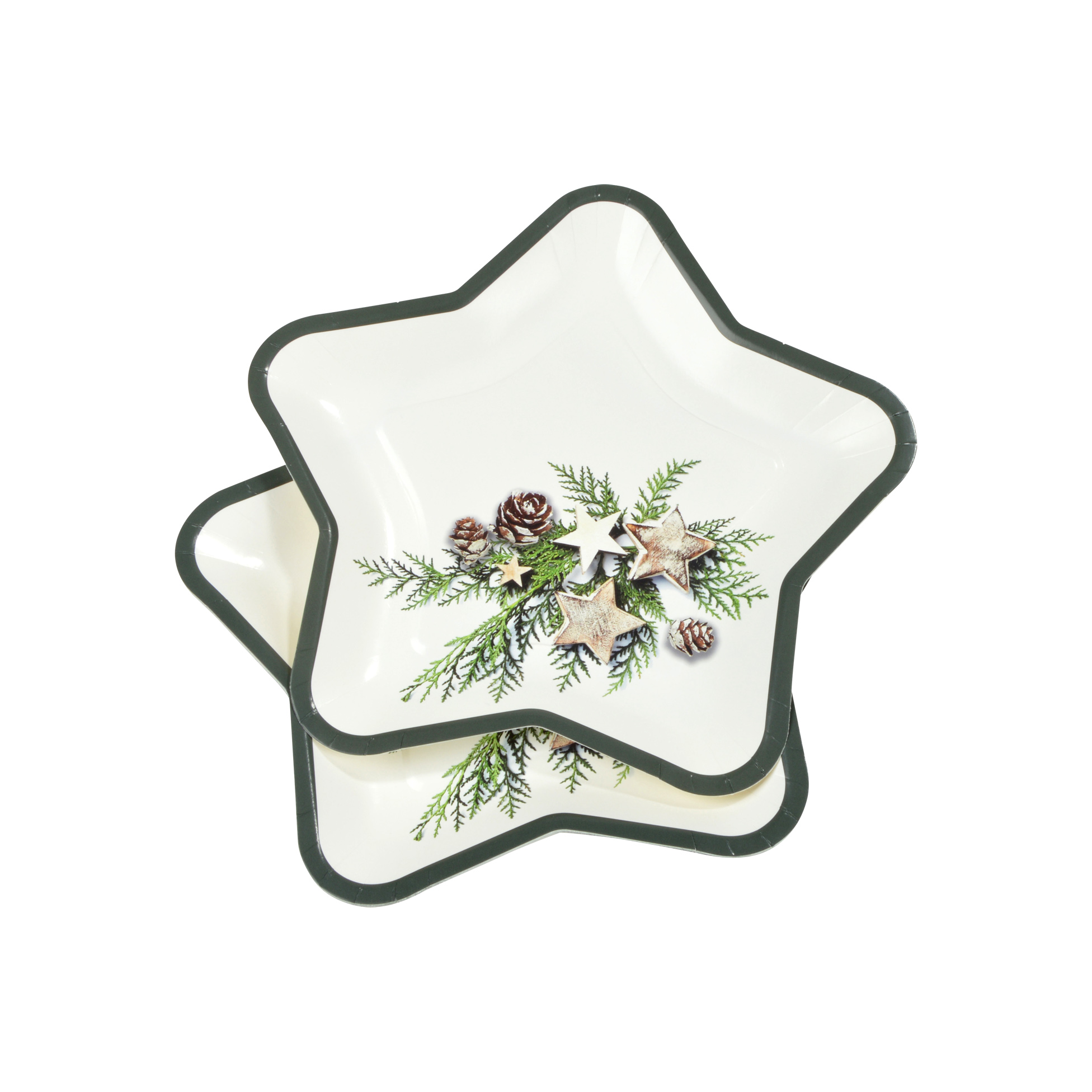 6 assiettes etoile en carton Pommes de pin, EDEN