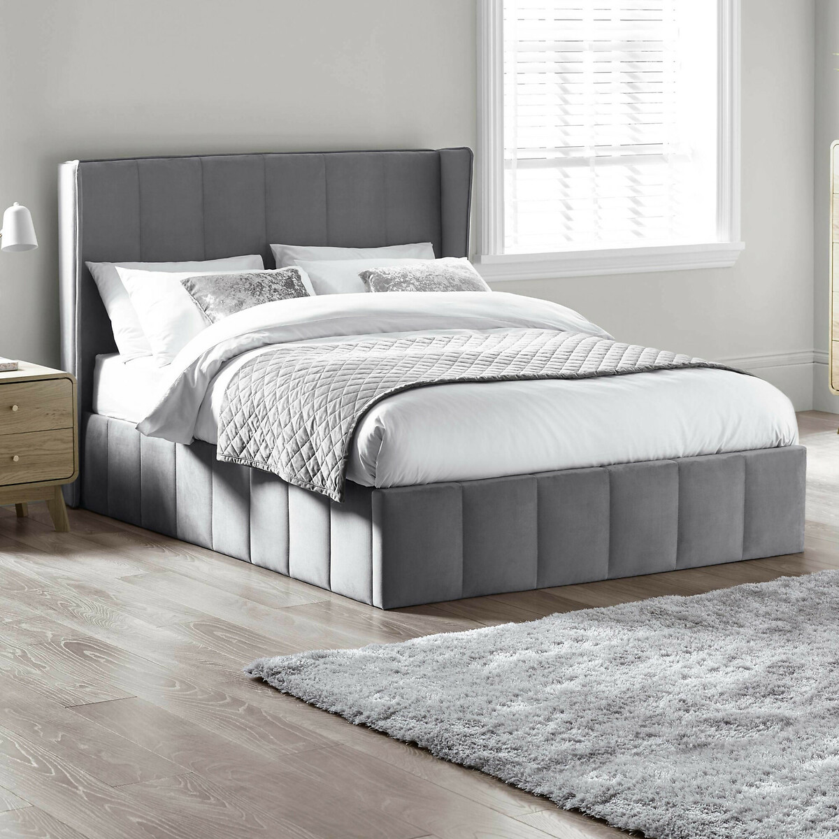 Kara Velvet Upholstered Ottoman Storage Bed, SO'HOME