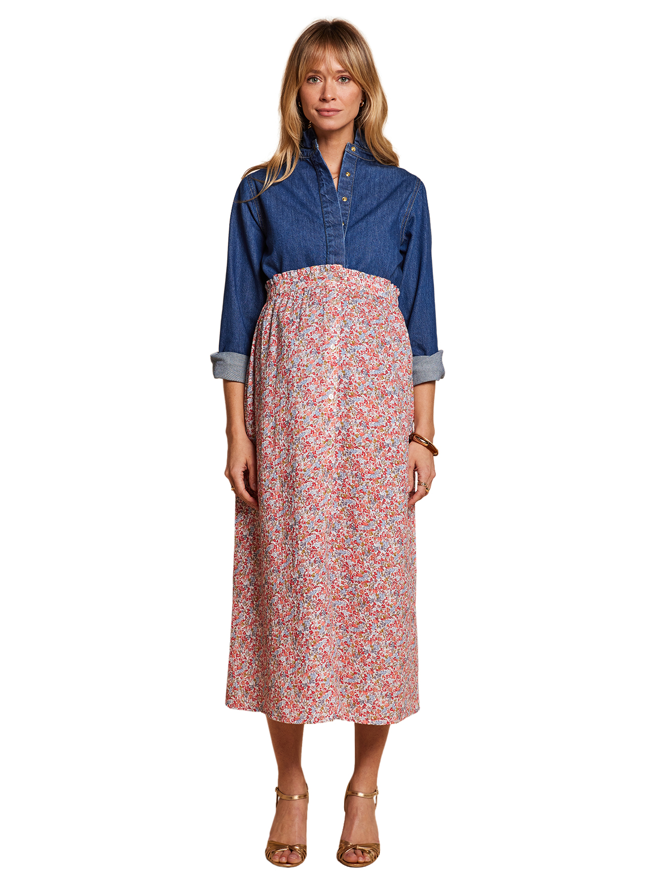 Jupe longue taille élastiquée motif fleuri, ENVIE DE FRAISE