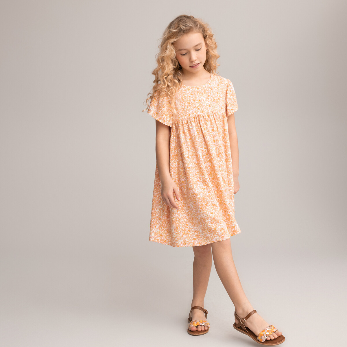 Robe fluide manches courtes imprim fleurs imprim cru La