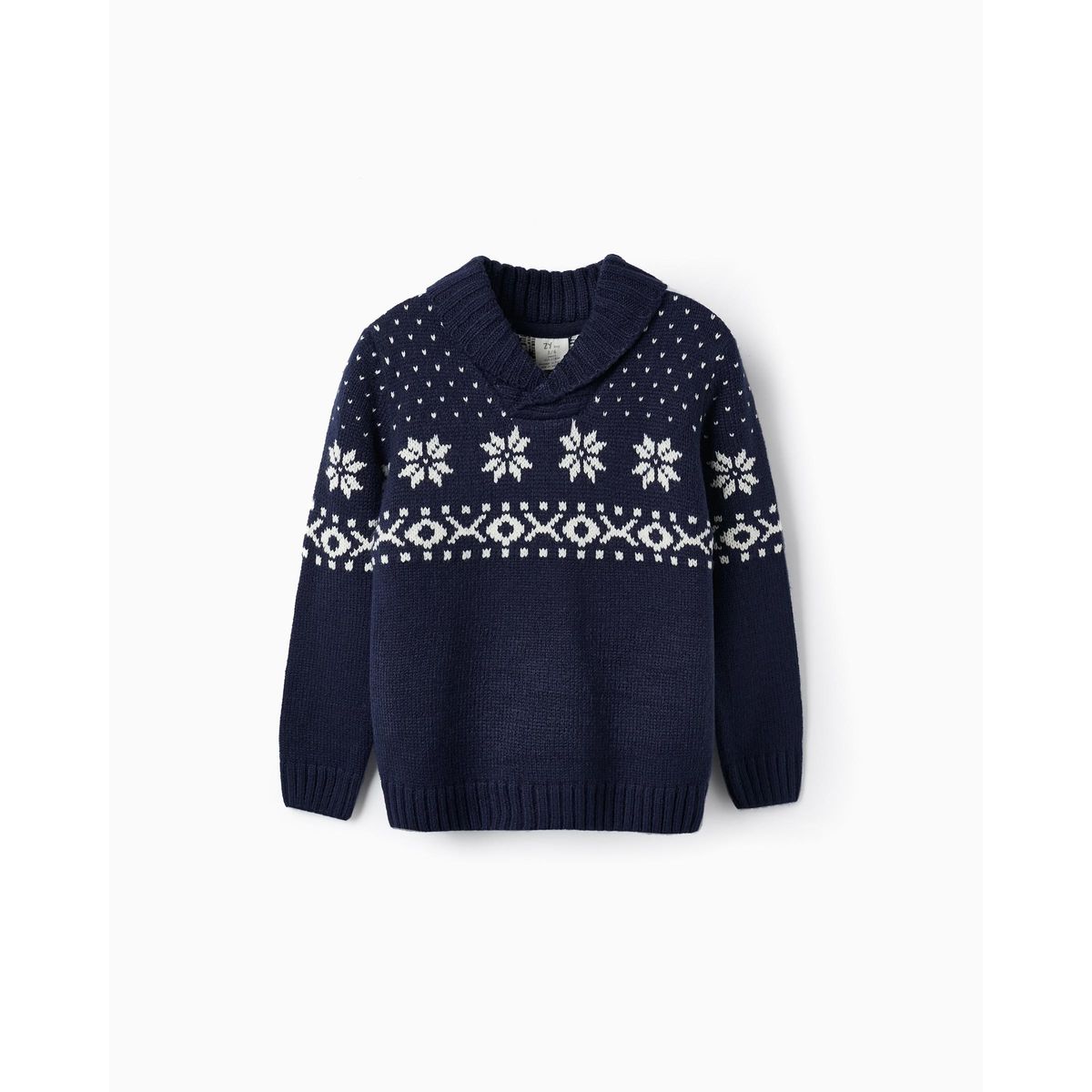 Pull en grosse maille motif pour gar on no l bleu fonc Zippy