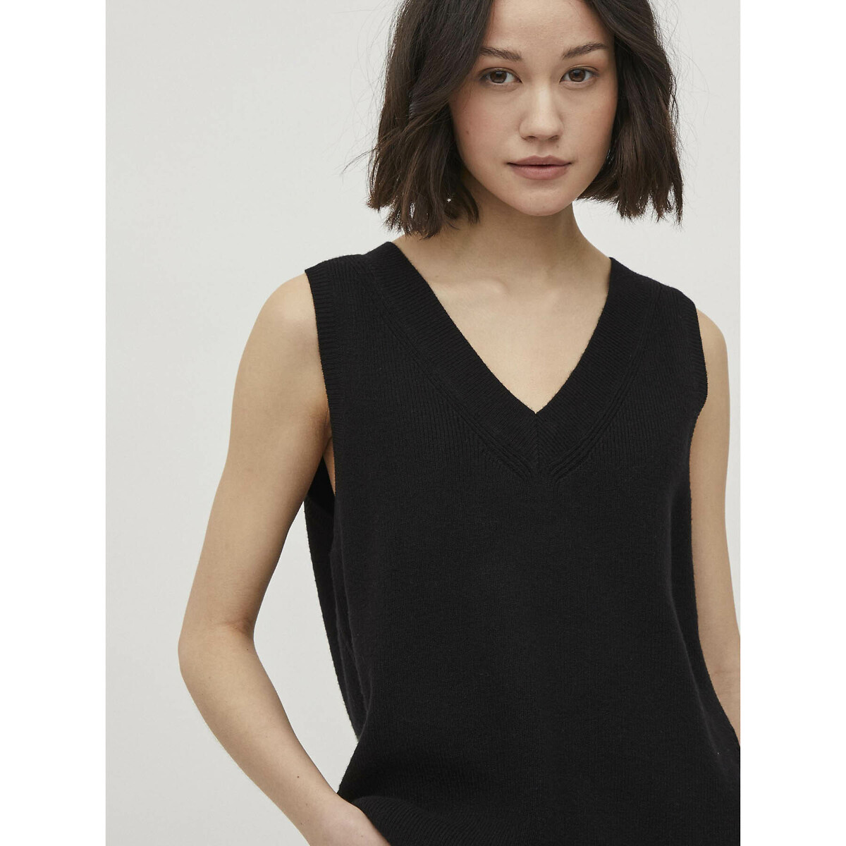 Sleeveless v neck jumper sweater black Vila La Redoute