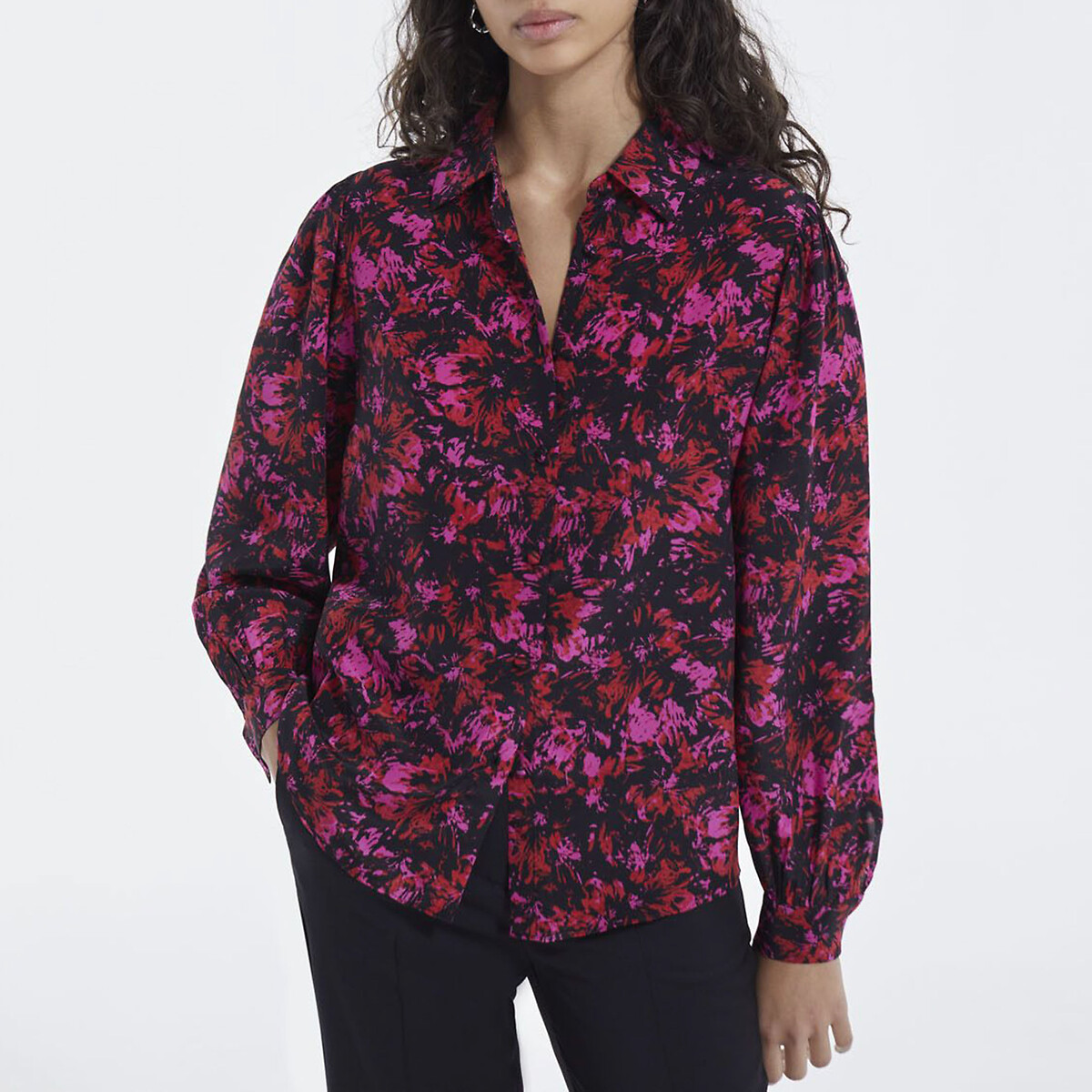 Floral print silk blouse with long 