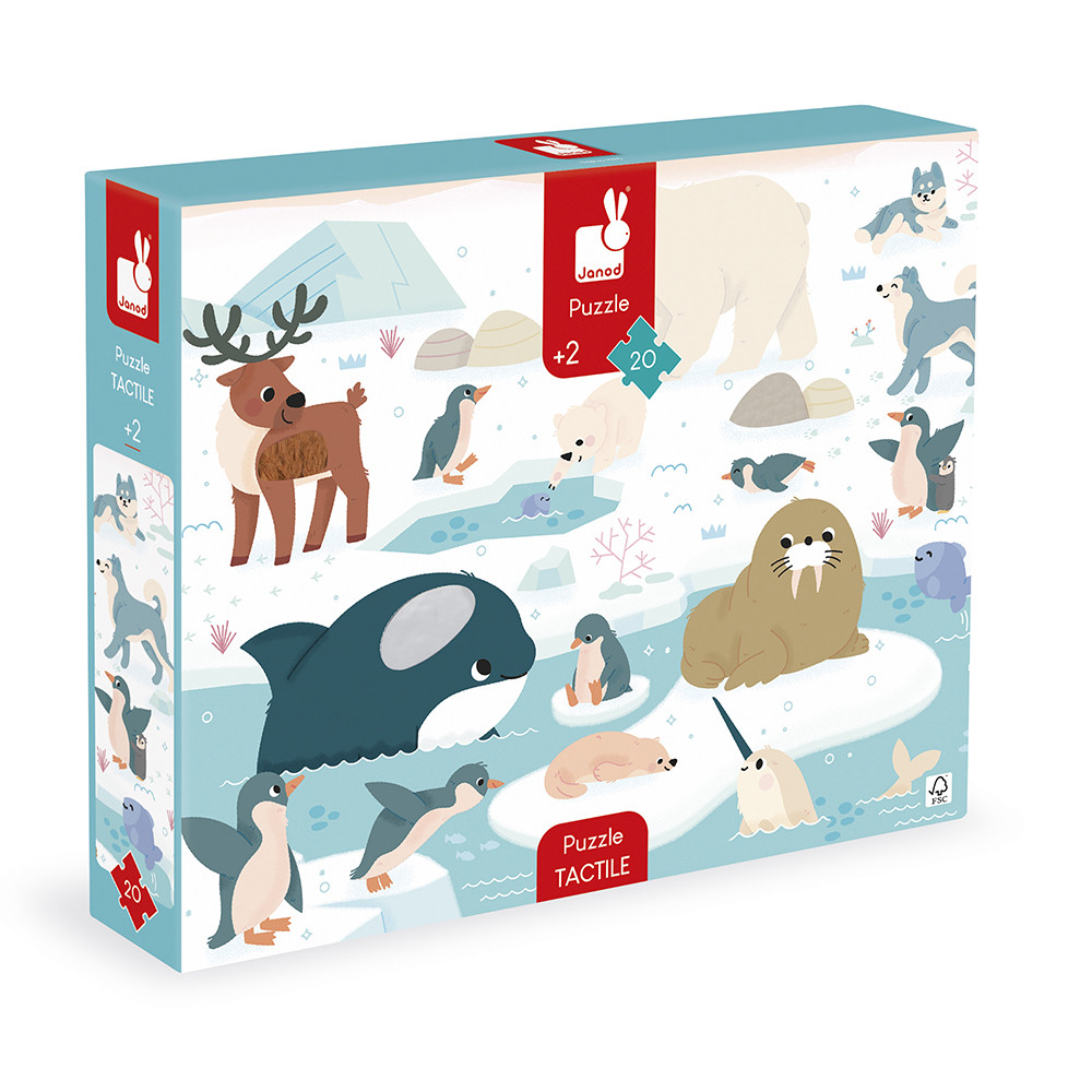 Puzzle Tactile Les Animaux Polaires 20 Pièces, JANOD