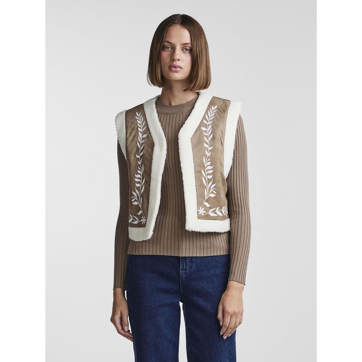 Gilet sans manches pcmanhatten marron silver mink Pieces La