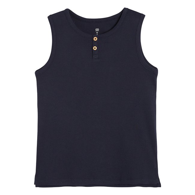 Organic Cotton Vest Top in Fine Rib, navy blue, LA REDOUTE COLLECTIONS
