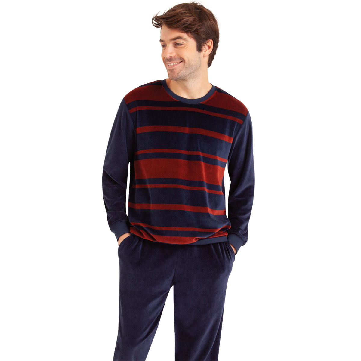 Pyjama long col rond bleu marine Eminence La Redoute