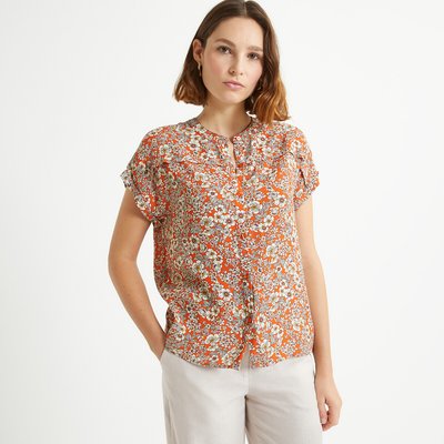 Floral Crew Neck Blouse with Short Sleeves ANNE WEYBURN