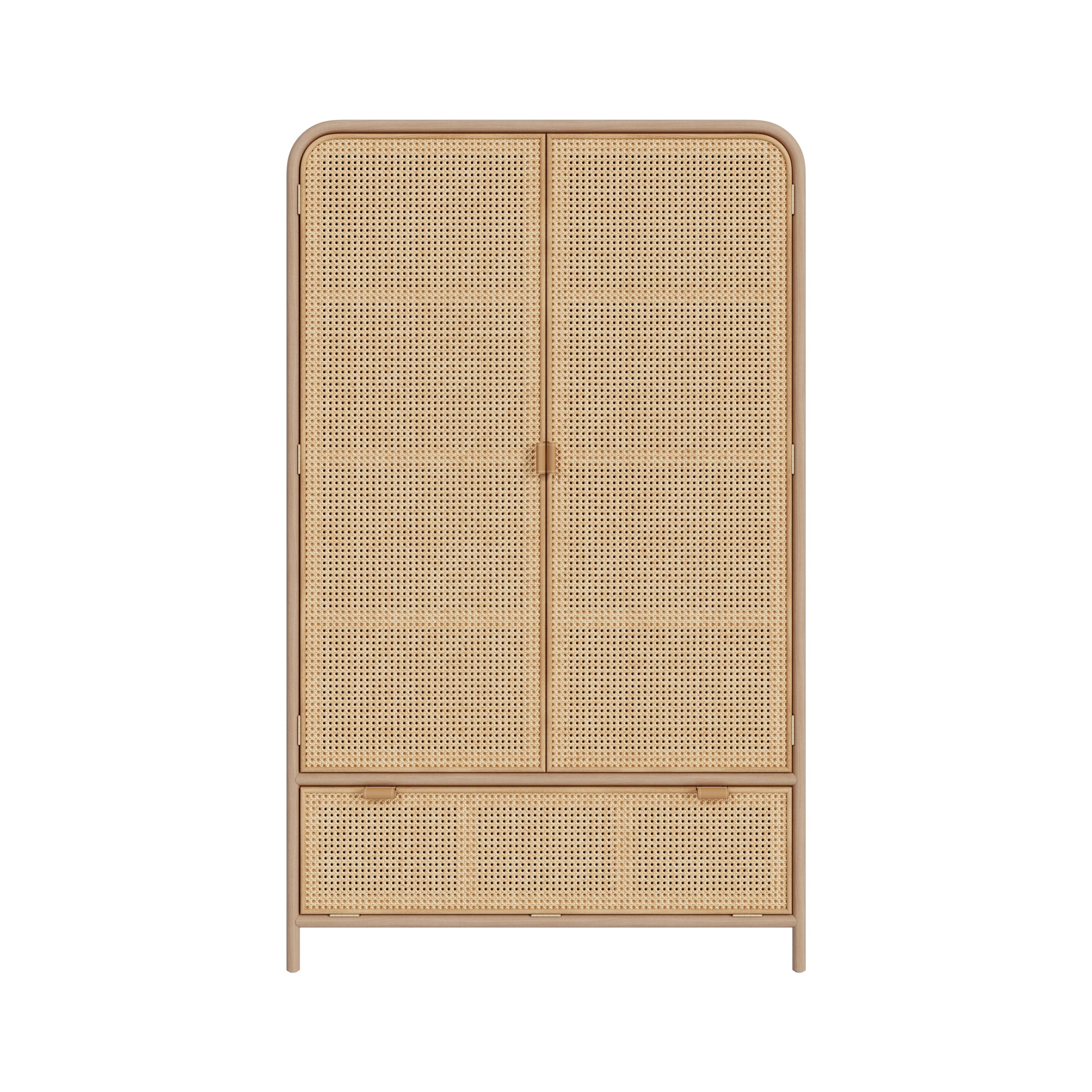 Armoire en bois massif de pin, teck et rotin, 3 portes, penderie et étagères - ALATA, MAISON PAVANE