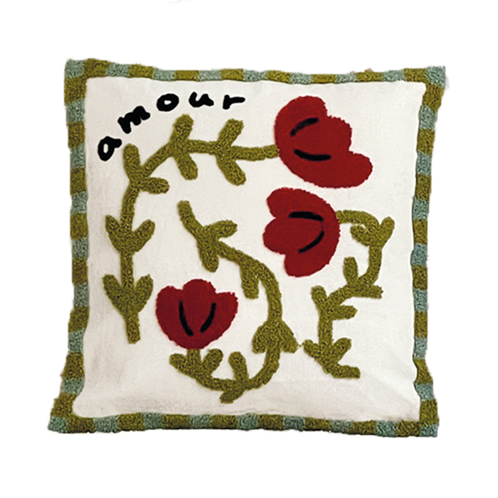 Coussin brodé motif coquelicot, OPJET