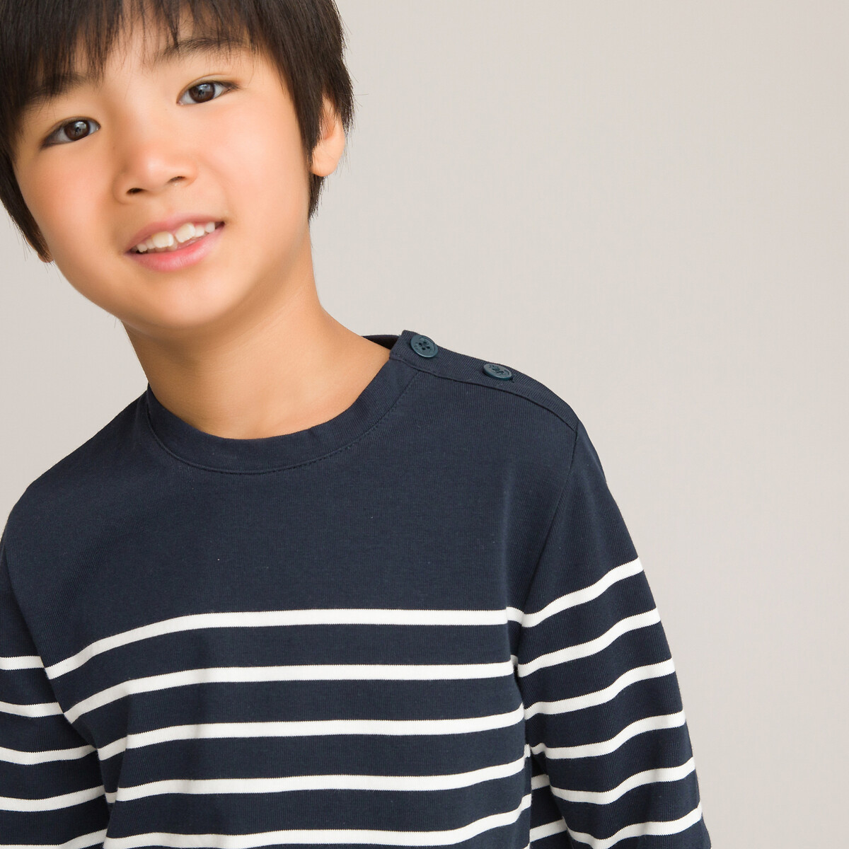 Breton Striped Cotton T-Shirt with Long Sleeves, 3-12 Years