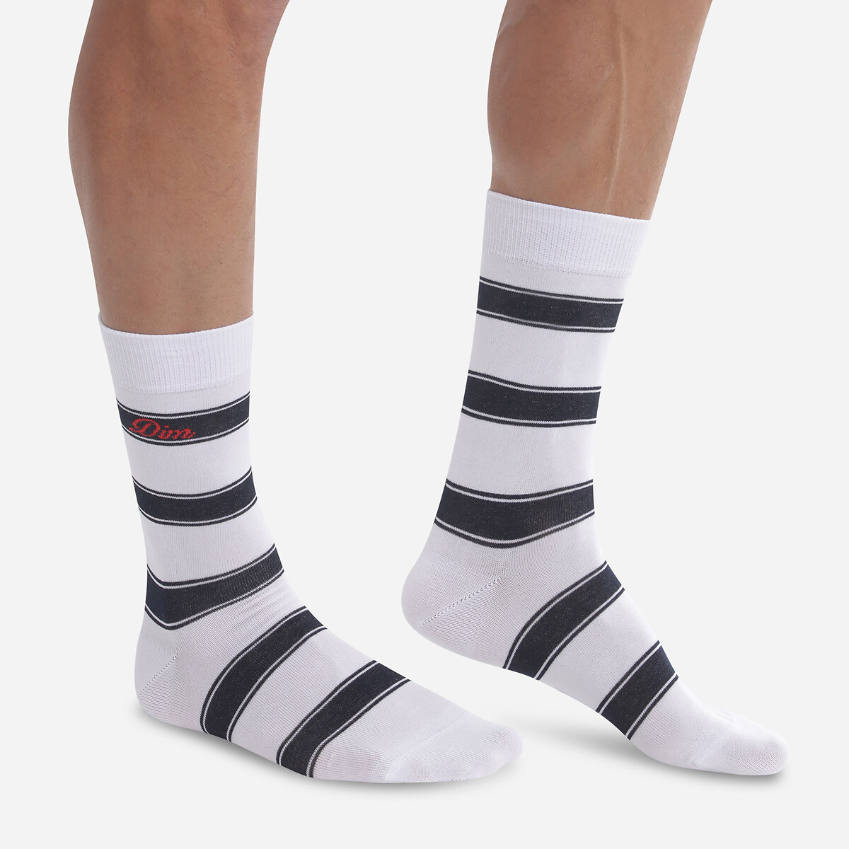 Image of Pair of Crew Socks in Striped Combed Cotton Mix