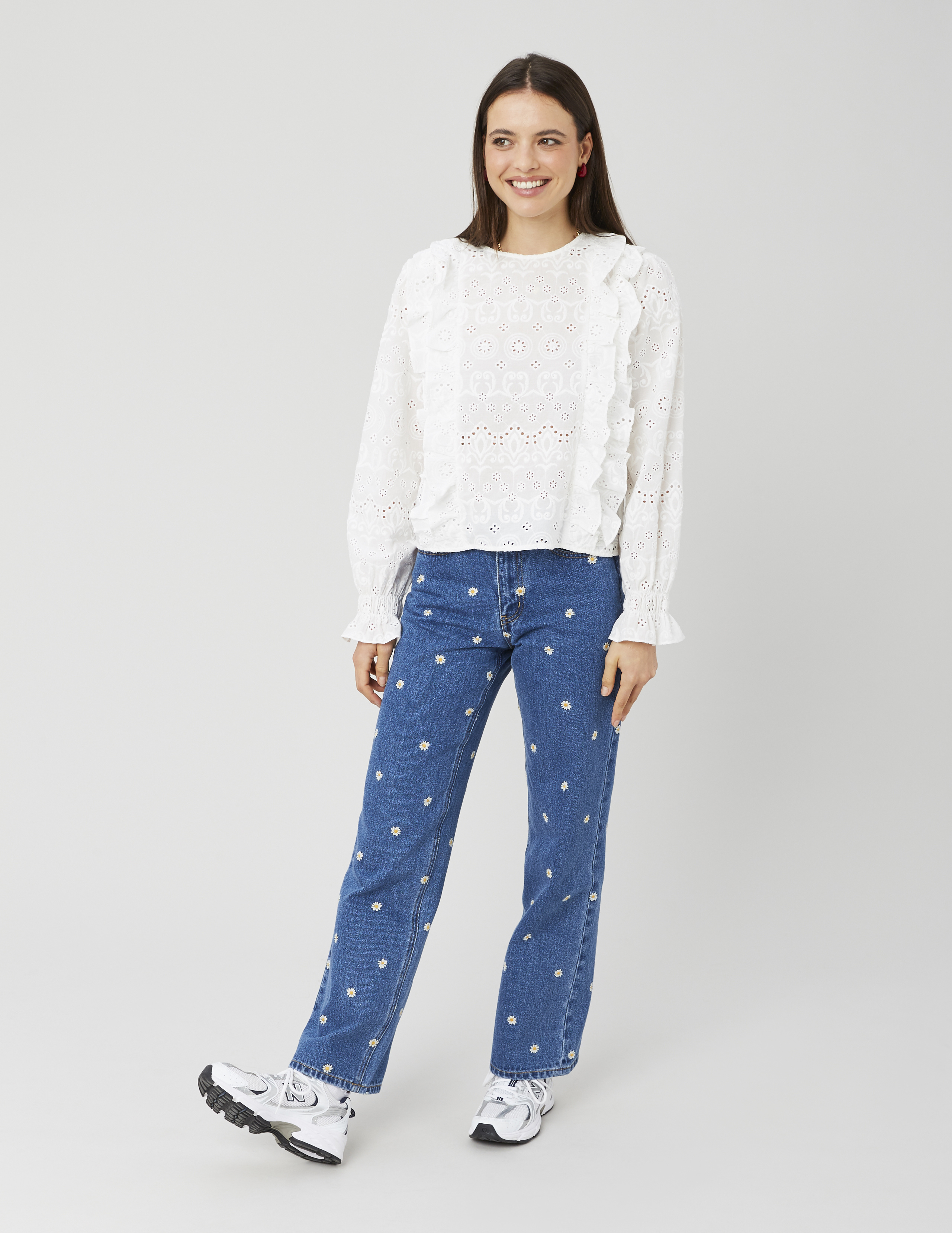 Jean straight brodé fleurs, BZB