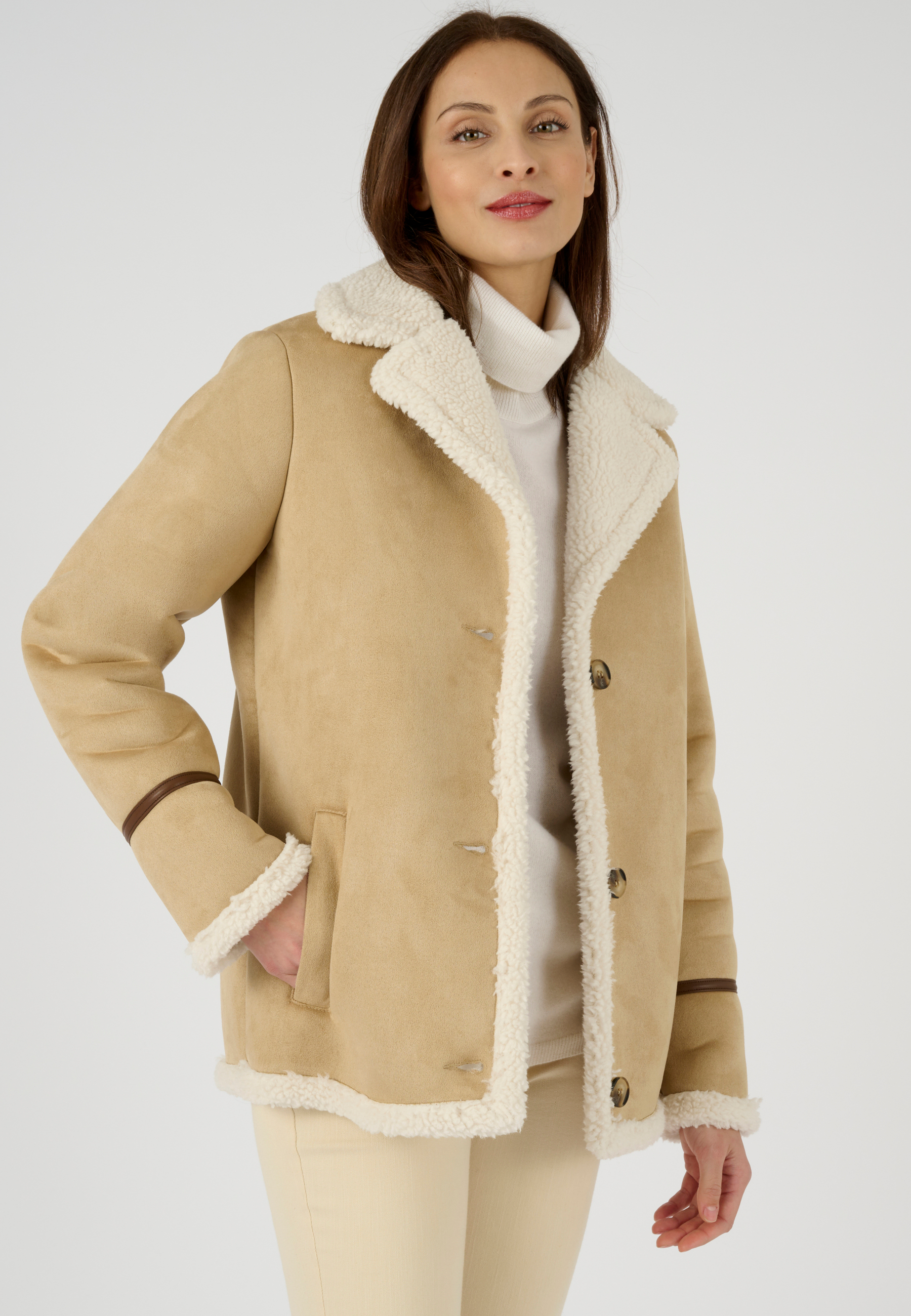 Veste effet peau lainee marron beige chine Damart La Redoute
