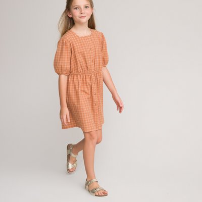 Checked Print Cotton Dress with Short Sleeves, 3-12 Years LA REDOUTE COLLECTIONS