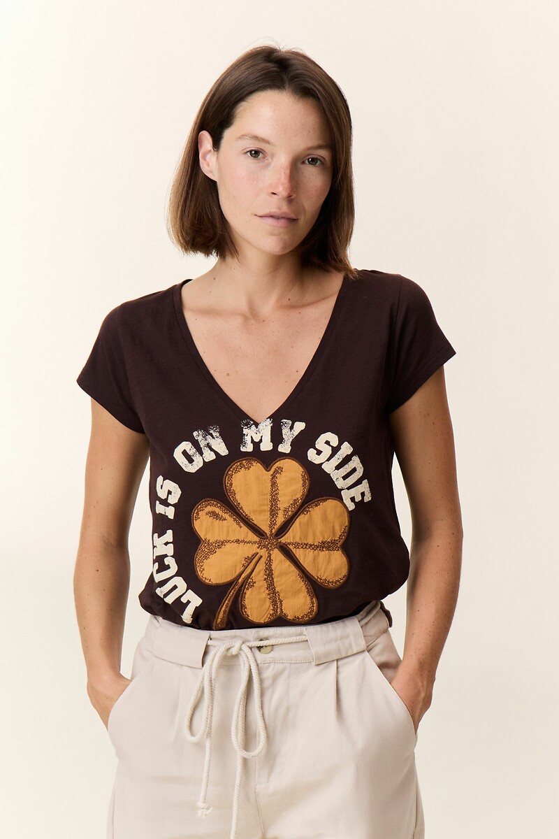 Tonton V-Neck T-Shirt with Short Sleeves and Slogan, LEON & HARPER