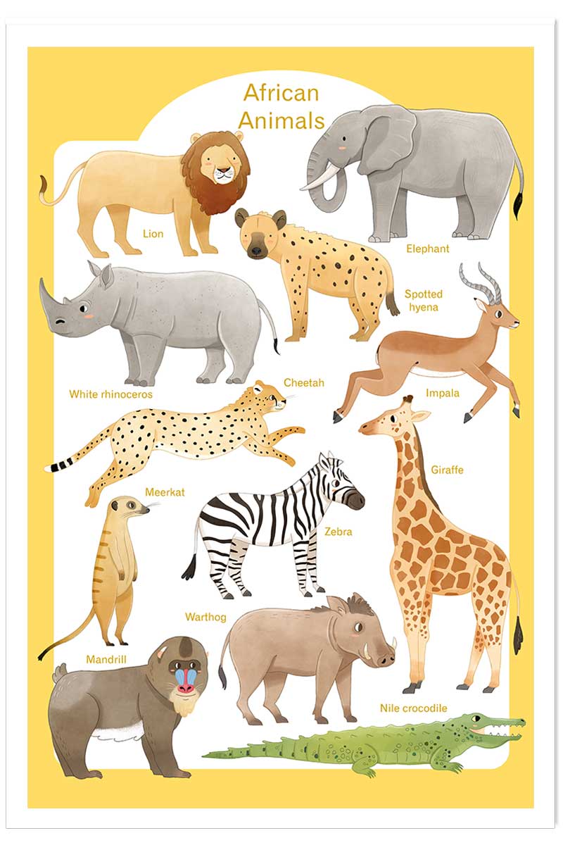 Affiche enfant animaux d'afrique, HEXOA