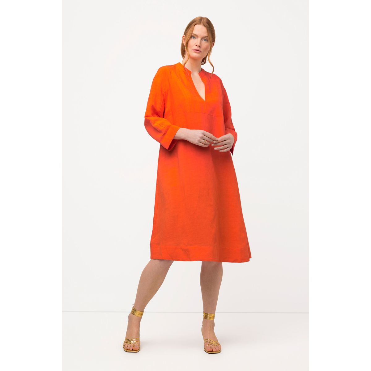 Robe midi. lin m lang . silhouette en a. orange clair Ulla Popken