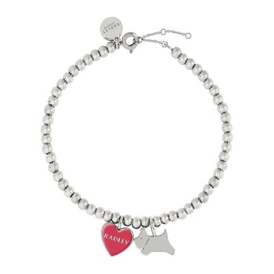 Silver Plated Friendship Bracelet with Jumping Dog and Pink Enamel Heart RADLEY LONDON