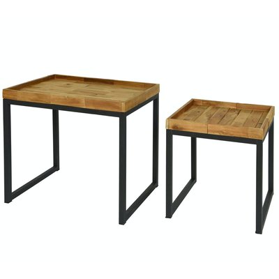 Table basse gigogne en bois certifié et métal forme carrée style industriel contemporain (lot de 2 pièces) PIER IMPORT