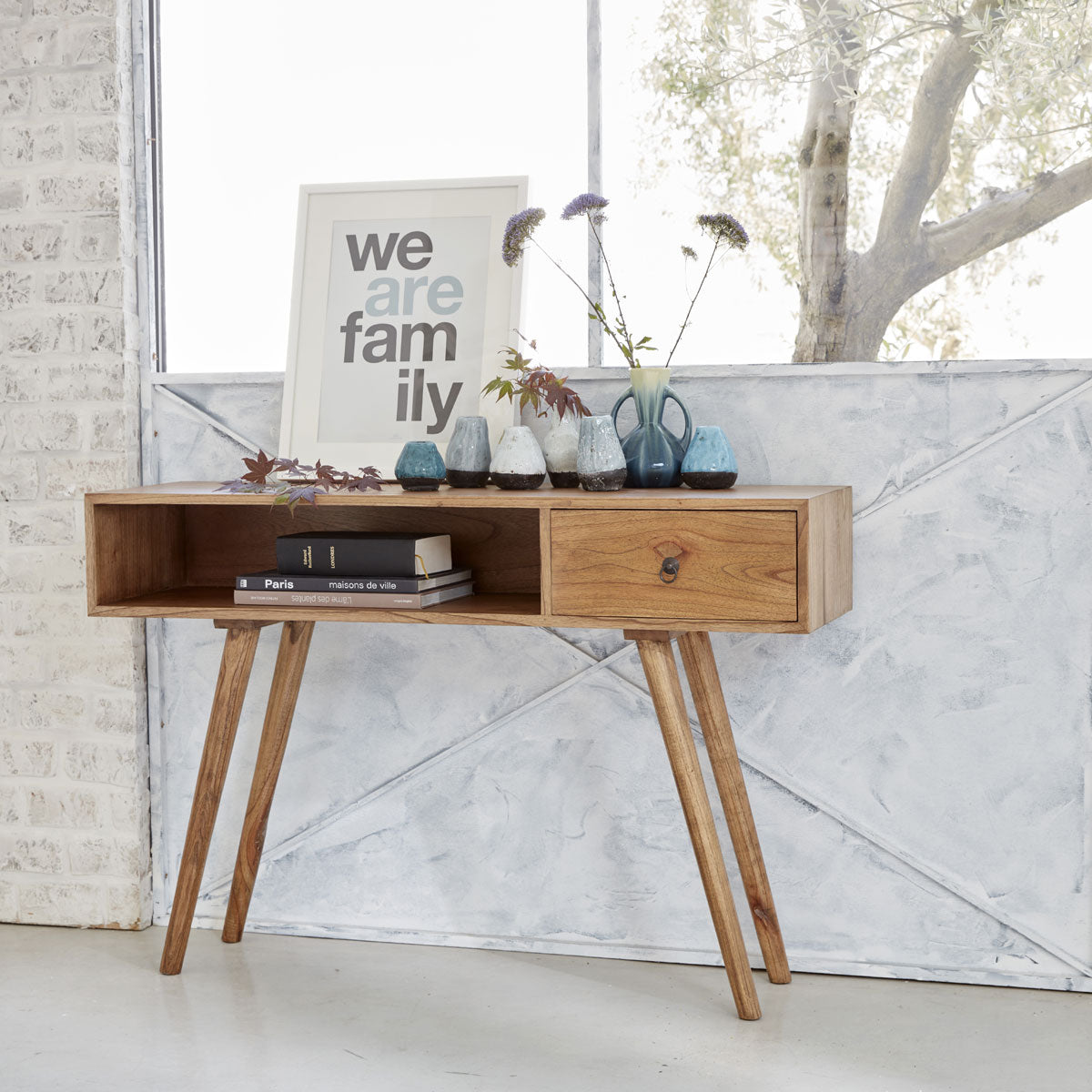Console en bois massif 120 cm 1 tiroir OSCAR, BERAH GETAH