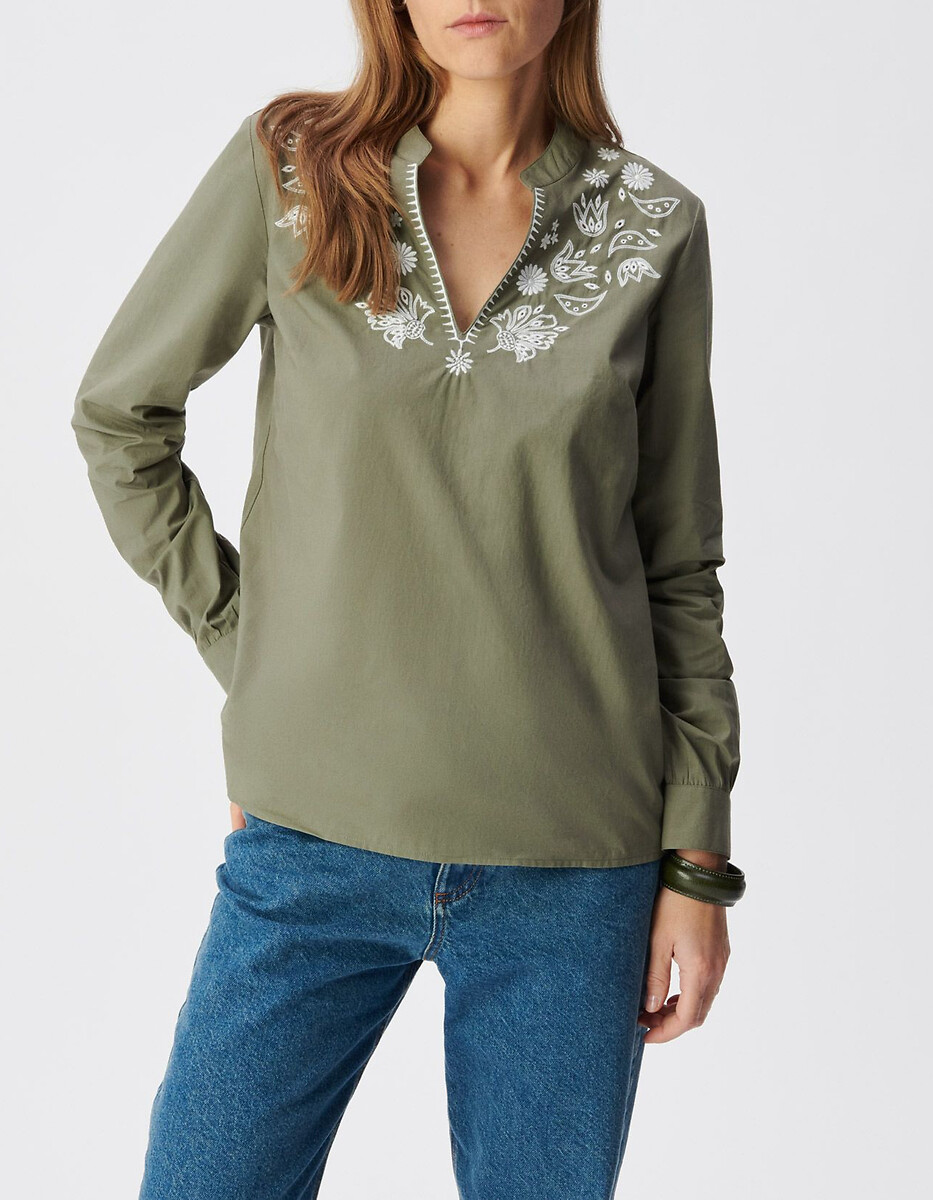 Blouse col V manches longues brodée, IKKS