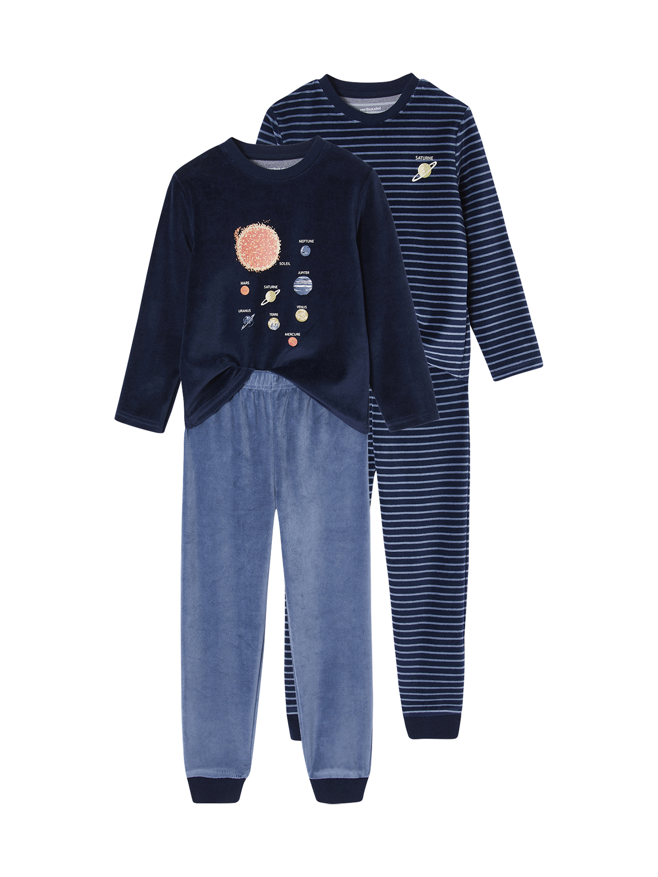 Lot de 2 pyjamas "Espace" en velours, VERTBAUDET