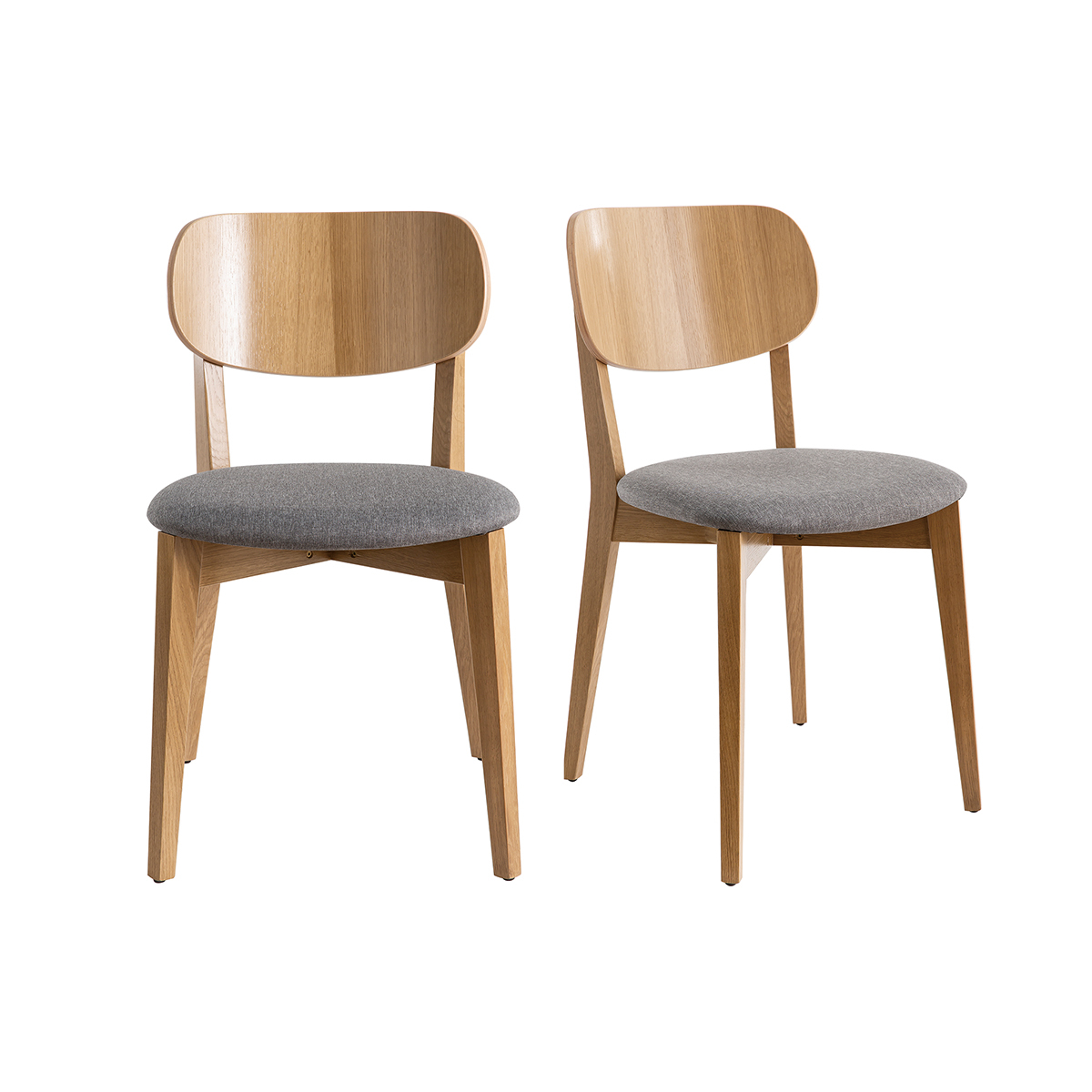 Chaises vintage en bois clair chêne et tissu effet velours texturé vert kaki (lot de 2) LUCIA, MILIBOO