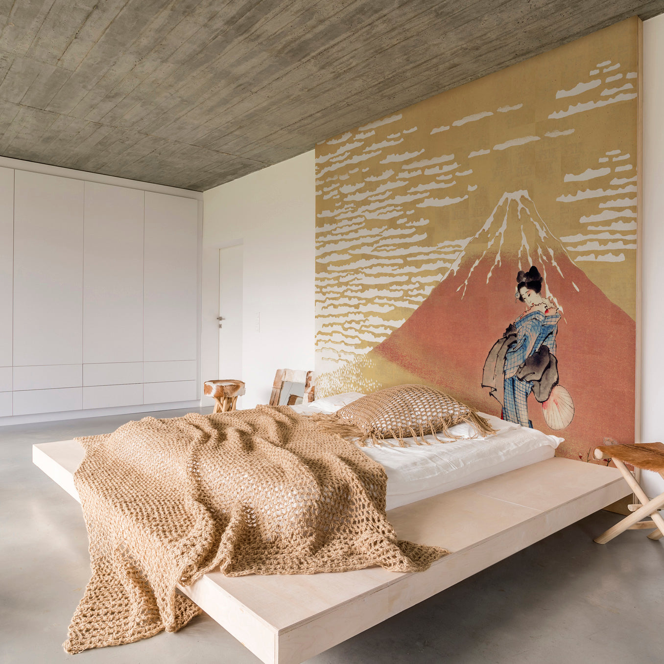 Papier peint panoramique Shirofuji - geisha et mont Fuji, 336 x 265 cm, LE PAPIERS DE NINON