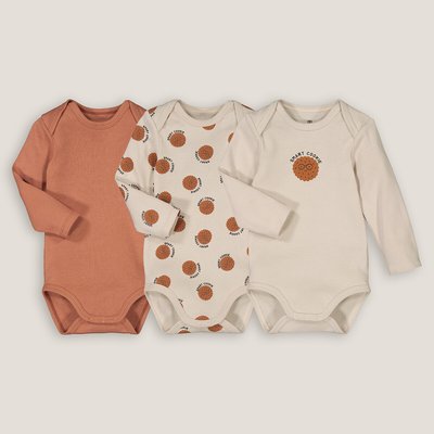 Pack of 3 Bodysuits in Cotton with Long Sleeves and Cookie Print LA REDOUTE COLLECTIONS