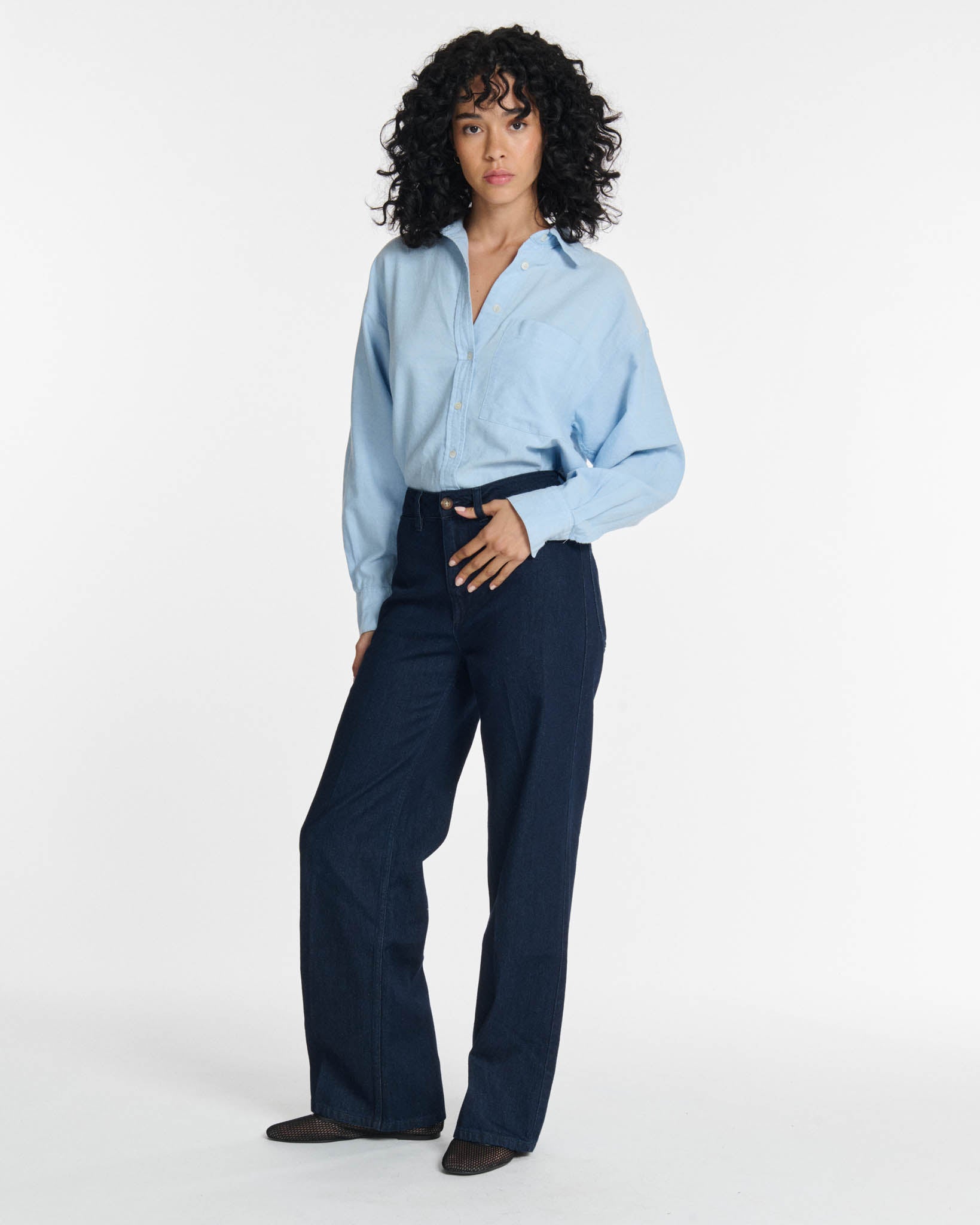 Jeans droit large taille haute normale, LABDIP