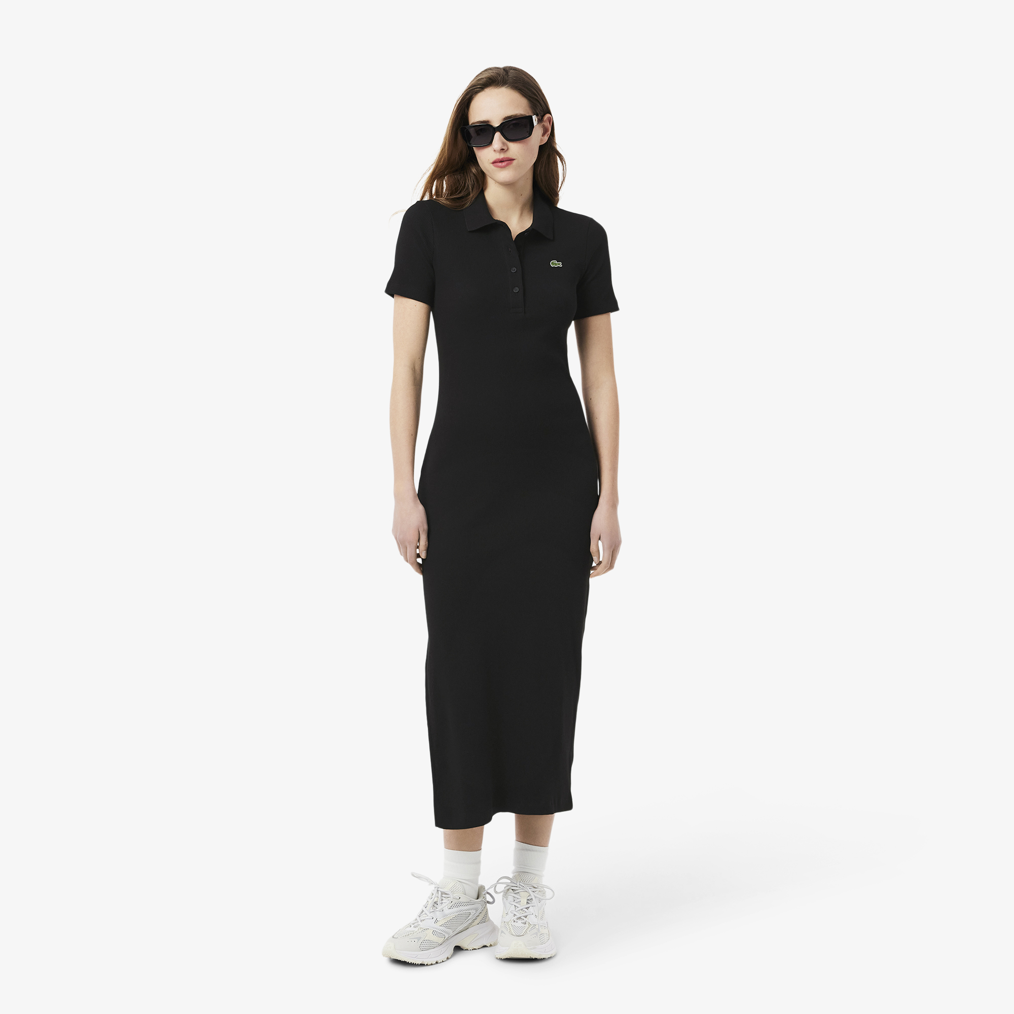 Robe polo longue coton côtelé, LACOSTE